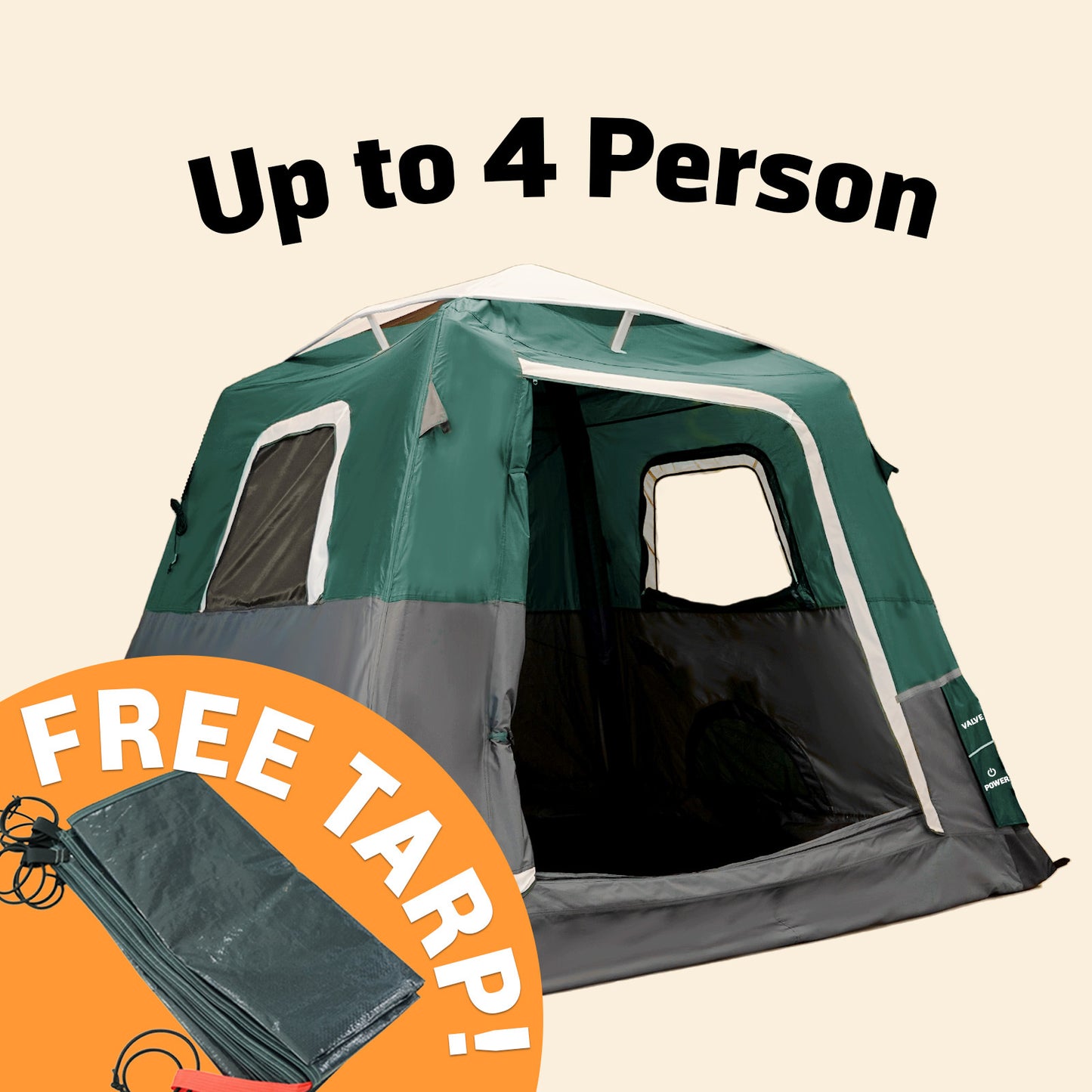 Small-Sized 2 Step Cabin Tent + FREE Camping Tarp (Up To 4 Person, UK)