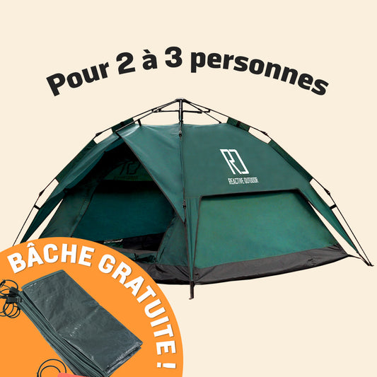 Grande Tente 3 Secs Tent + Bâche de camping GRATUITE (Pour 2 á 3 personnes)